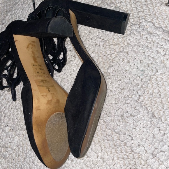 Express Suede Ankle Lace Up Chunky Heels - Picture 5 of 8